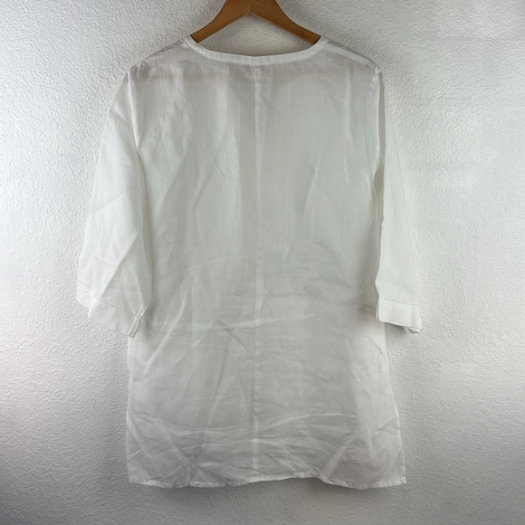 Perfect Eileen Fisher x Garnet Hill Sleepware 100% linen shirt dress - Picture 5 of 6